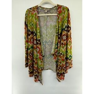 OneWorld 2X‎ Multicolor Aztec Boho Open Front Cardigan Knit Fall Layer